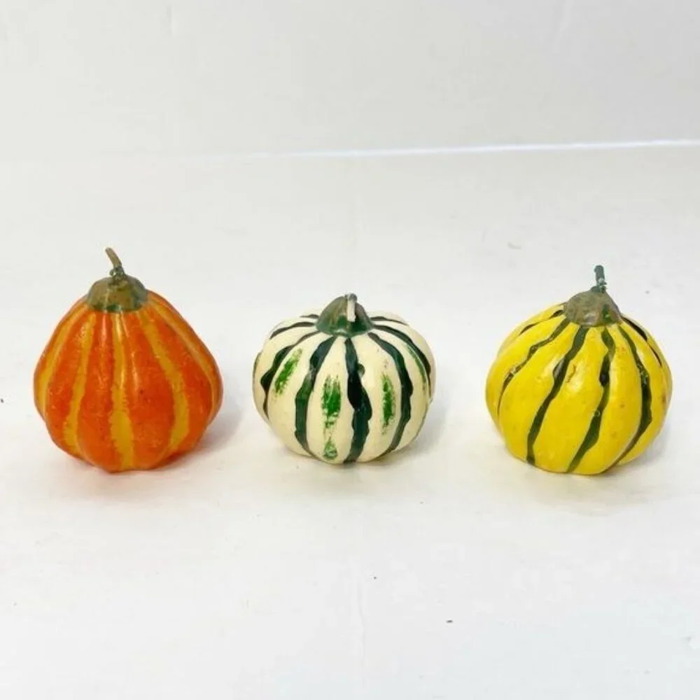 Set Of 3 Mini Pumpkin Squash Shaped Candles Decorative Fall Decor Holly Yashi